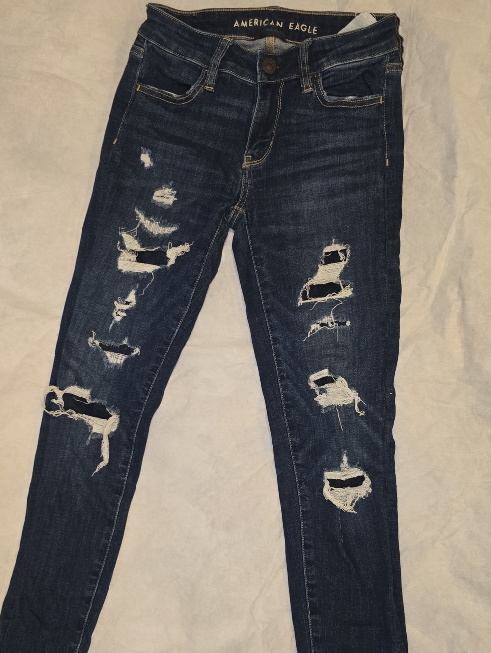 American Eagle Outfitters Navy Blue Ripped Skinny Jeans